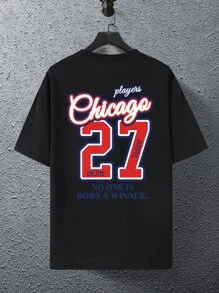 Manfinity Nam Đồ họa Chữ cái Thả vai Áo thun Oversize - màu đen - Xem 3