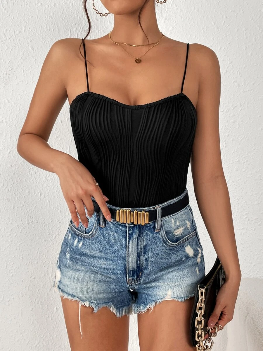 SHEIN Essnce Bộ đồ liền thân Cami trơn - màu đen - Xem 1