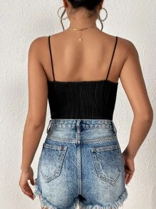 SHEIN Essnce Bộ đồ liền thân Cami trơn - màu đen - Xem 2