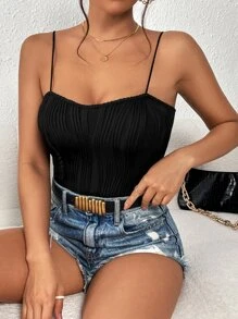 SHEIN Essnce Bộ đồ liền thân Cami trơn - màu đen - Xem 3