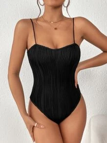 SHEIN Essnce Bộ đồ liền thân Cami trơn - màu đen - Xem 4