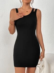 SHEIN Privé Solid Asymmetrical Neck Bodycon Dress