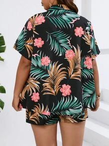 Breezaya Plus cămașă și pantaloni scurți cu imprimeu tropical boho de vară