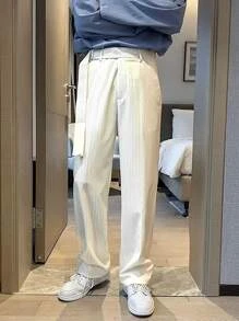 Manfinity Men Vertical Stripe Print Suit Trousers - Apricot - View 5