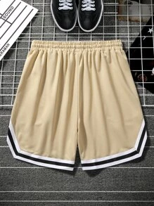 Aesthetic Post Quần Short Nam Dây kéo Lá thư Sọc Giải trí - Màu Khaki - Xem 2