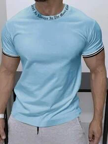 Manfinity Homme Tops Nam Slogan Giải trí - Màu xanh nhạt - Xem 1