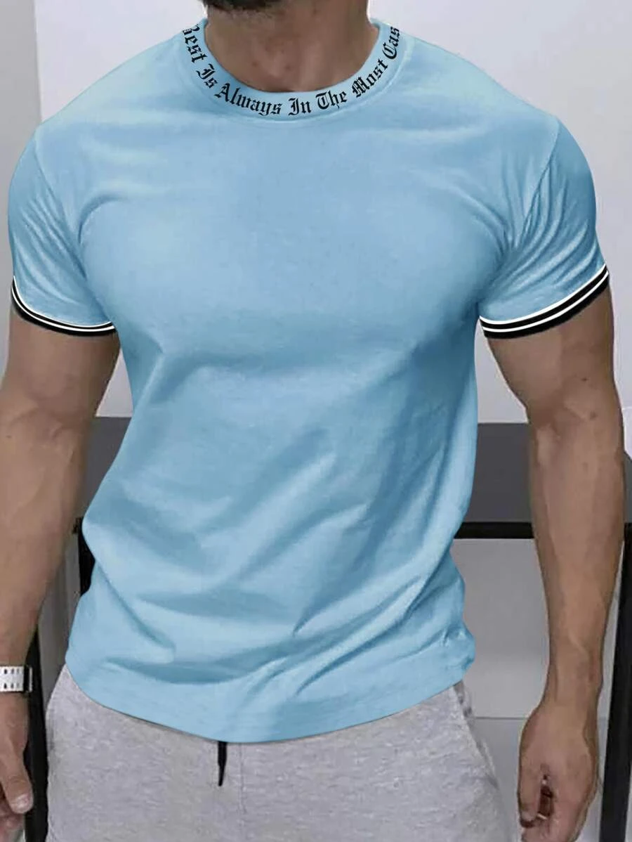 Manfinity Homme Tops Nam Slogan Giải trí - Màu xanh nhạt - Xem 1