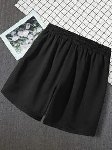 Manfinity Hypemode 男士鴿子和字母圖案腰部抽繩短褲 - 黑色 - 查看 2