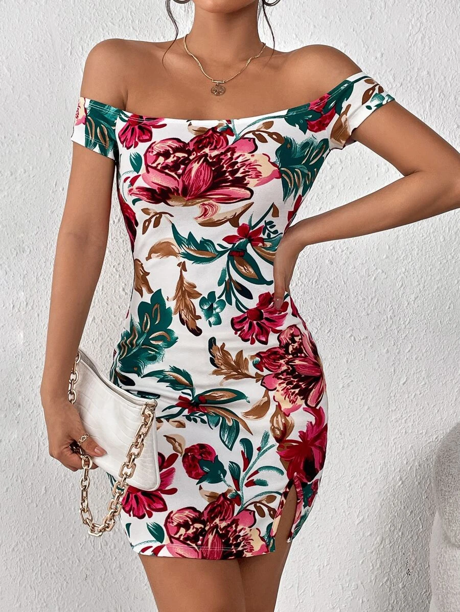 SHEIN Privé Đầm Chia Hoa Boho - trắng - Xem 1