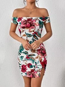 SHEIN Privé Đầm Chia Hoa Boho - trắng - Xem 5