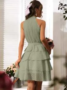 SHEIN Clasi 素色腰帶繞頸連衣裙 - 薄荷綠 - 查看 2