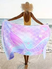 1 Chiếc Khăn Đi Biển Họa Tiết Người Cá, Microfiber Hình Chữ Nhật Du Lịch Khăn Đi Biển Cho Bơi, Lặn, Mùa Hè - Nhiều màu - Xem 4
