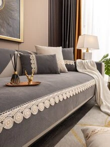 1入組刺繡細節沙發巾現代滌綸沙發套毛毯適合家居四季皆宜 - 深灰色 - 查看 2