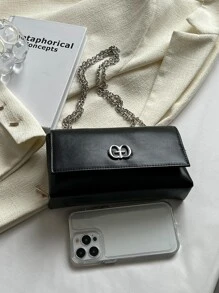 Fashionable,Minimalist,Casual,Mini Metal Decor Flap Square Bag For Girl, Teen Girls - Black - View 2