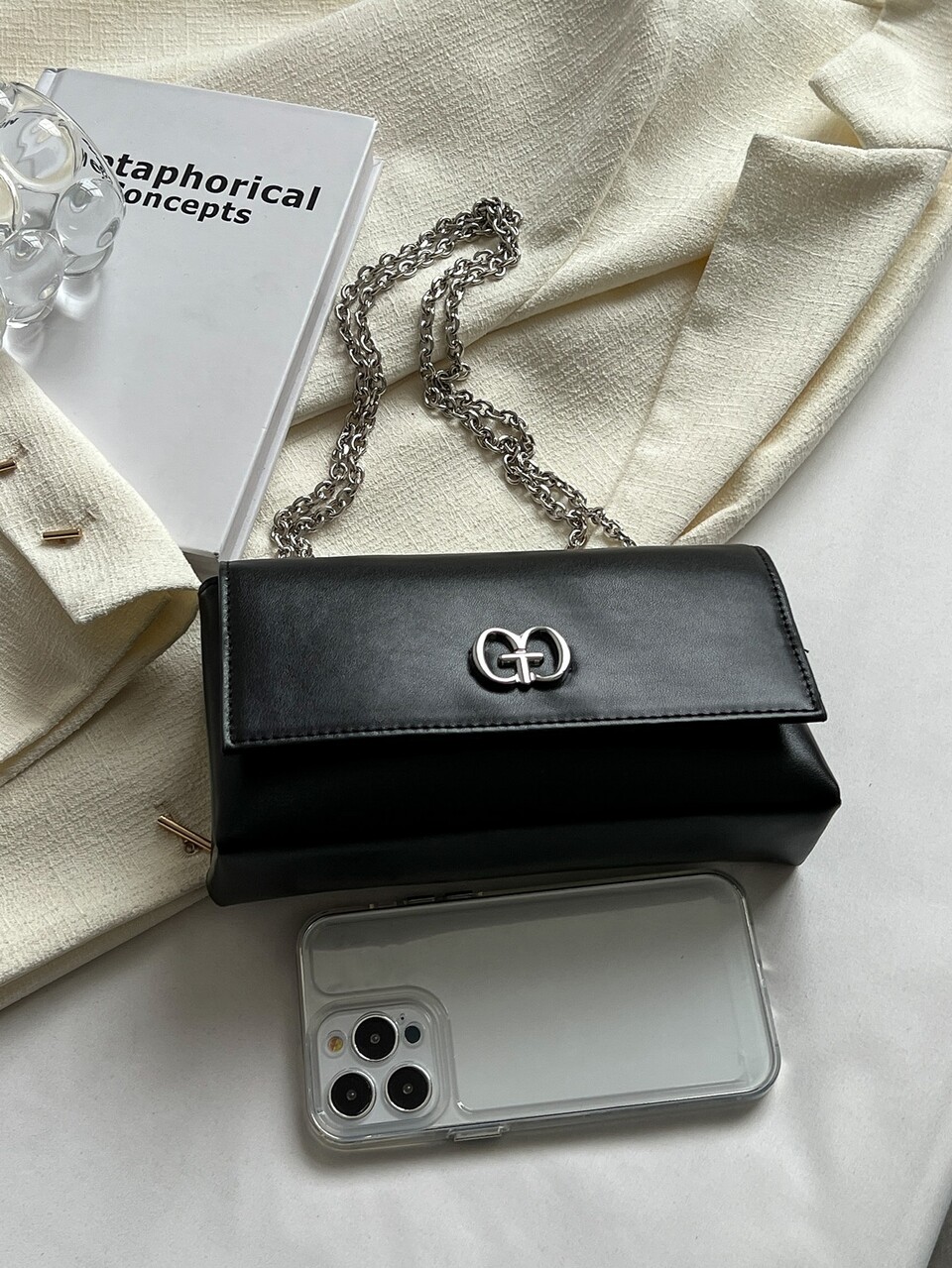 Fashionable,Minimalist,Casual,Mini Metal Decor Flap Square Bag For Girl, Teen Girls