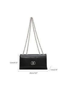Fashionable,Minimalist,Casual,Mini Metal Decor Flap Square Bag For Girl, Teen Girls - Black - View 3