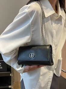 Fashionable,Minimalist,Casual,Mini Metal Decor Flap Square Bag For Girl, Teen Girls - Black - View 4