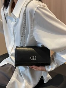 Fashionable,Minimalist,Casual,Mini Metal Decor Flap Square Bag For Girl, Teen Girls - Black - View 5