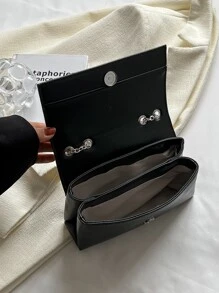 Fashionable,Minimalist,Casual,Mini Metal Decor Flap Square Bag For Girl, Teen Girls - Black - View 7
