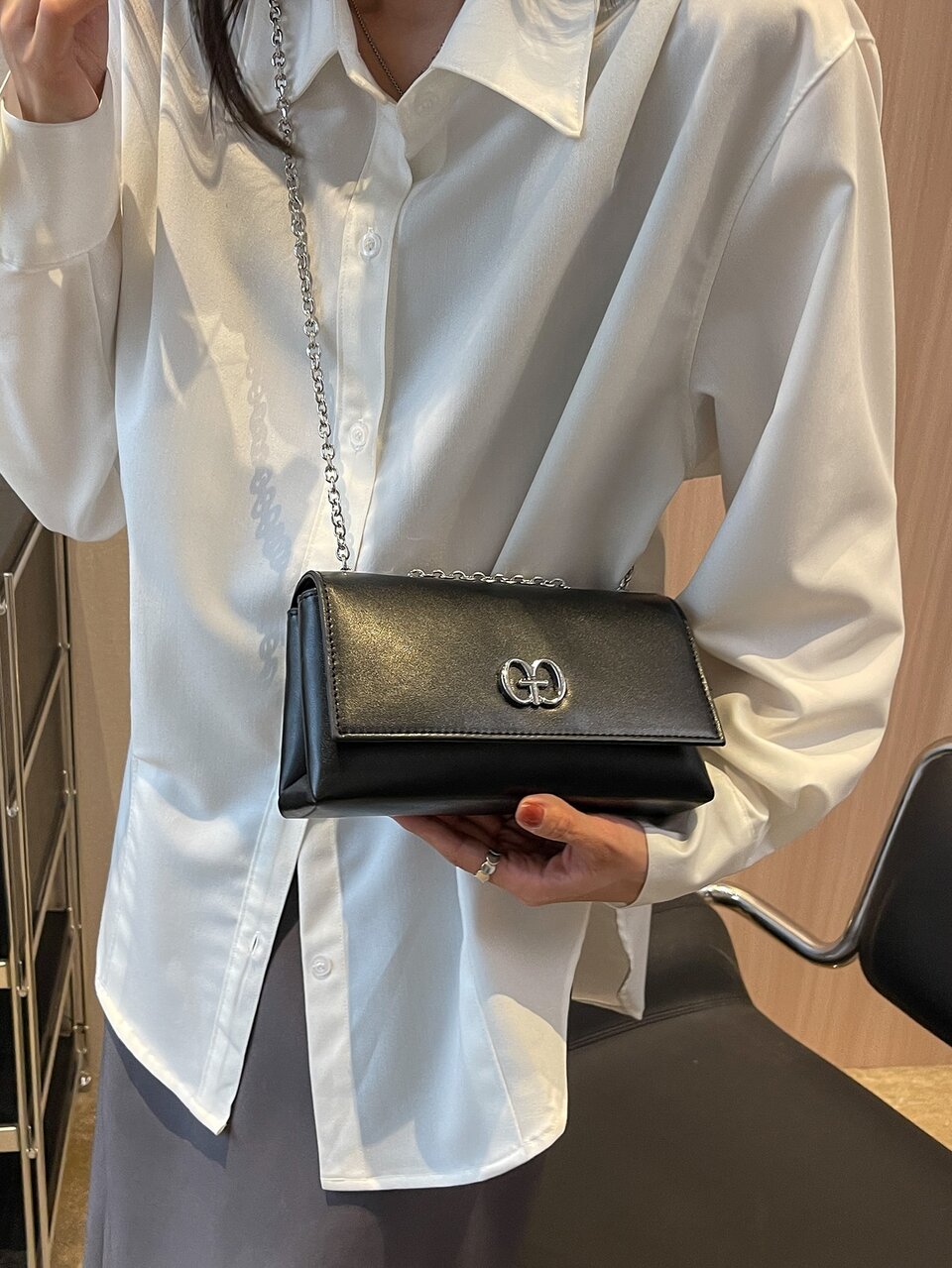 Fashionable,Minimalist,Casual,Mini Metal Decor Flap Square Bag For Girl, Teen Girls