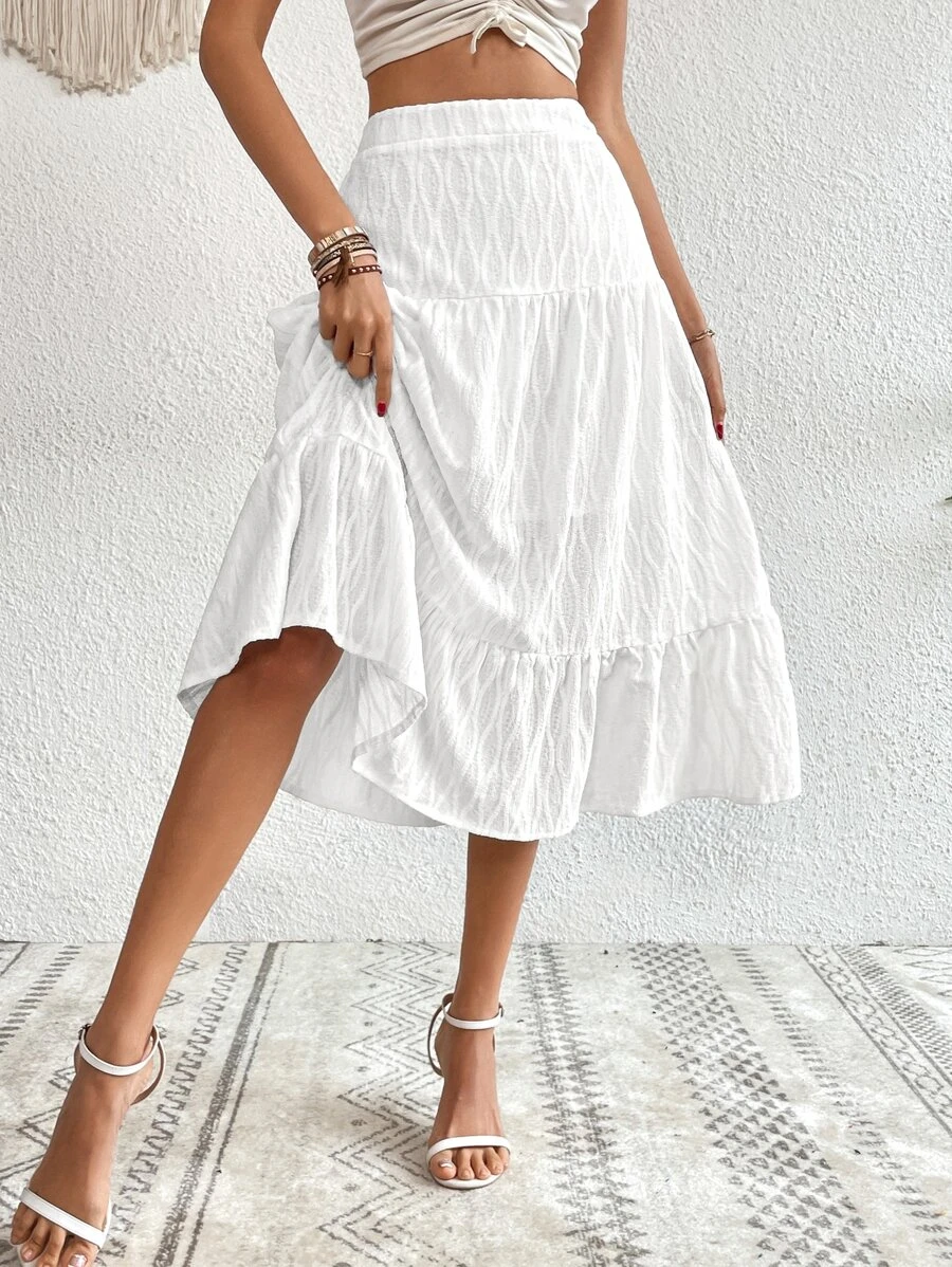 SHEIN VCAY High Waist Layered Skirt - White - View 1