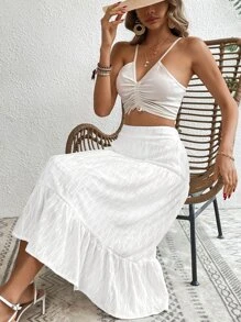 SHEIN VCAY High Waist Layered Skirt - White - View 3