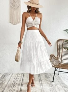 SHEIN VCAY High Waist Layered Skirt - White - View 5