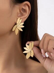 Pendientes de tachuela con diseño de hoja - Amarillo Oro - Ver 1