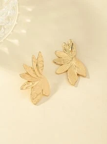 Pendientes de tachuela con diseño de hoja - Amarillo Oro - Ver 3