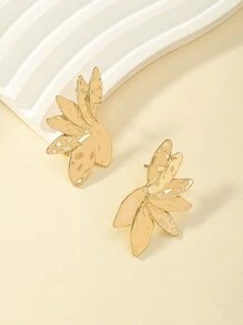 Pendientes de tachuela con diseño de hoja - Amarillo Oro - Ver 4