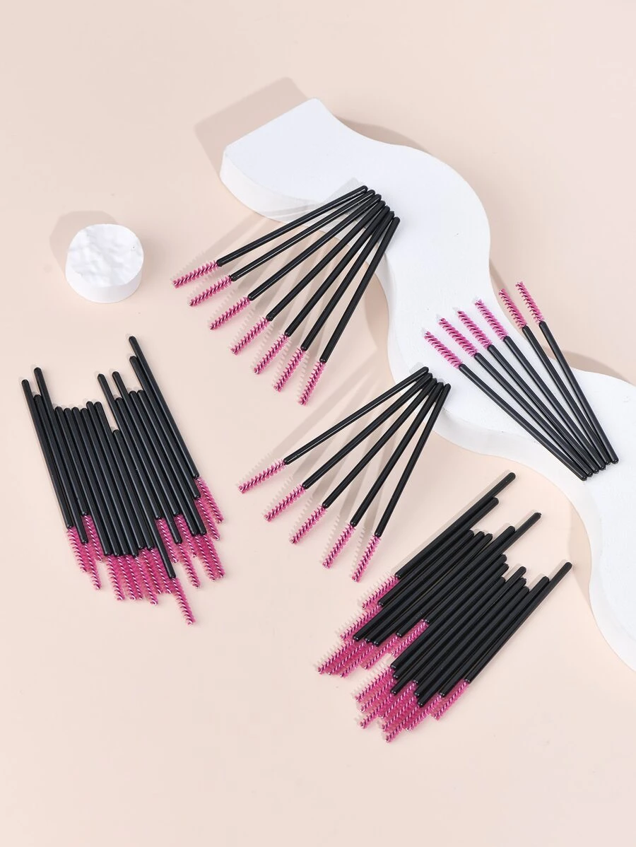 50一次性睫毛刷彩色水晶竿睫毛嫁接工具眉毛梳子 - 玫紅色 - 查看 1