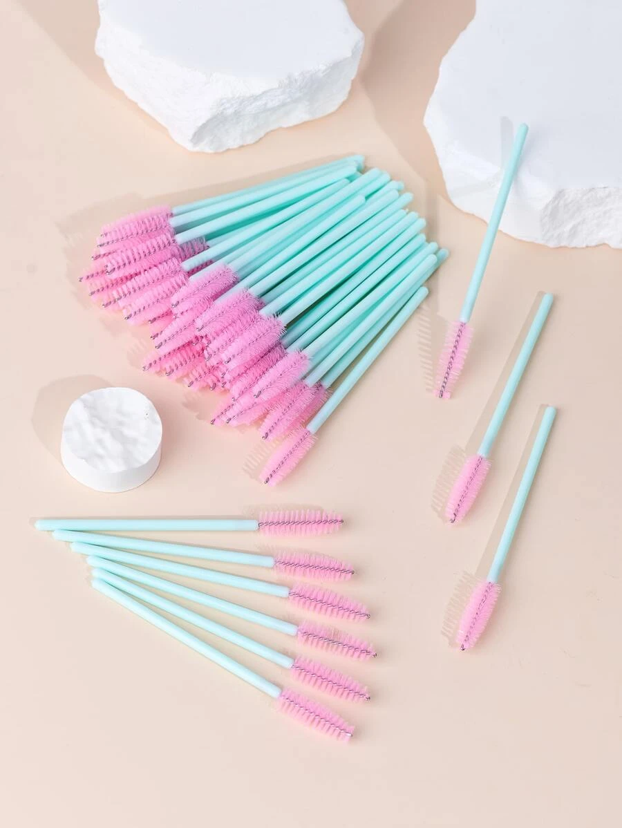 50一次性睫毛刷彩色水晶竿睫毛嫁接工具眉毛梳子 - 粉色 - 查看 1