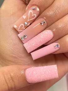 24 chiếc Long Quan Tài Trái Tim In Móng Tay Giả và 1 Dũa Móng Tay và 1 Băng Dính - Nhiều màu - Xem 1