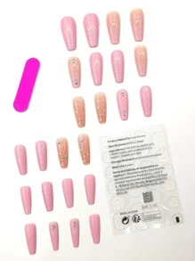 24 chiếc Long Quan Tài Trái Tim In Móng Tay Giả và 1 Dũa Móng Tay và 1 Băng Dính - Nhiều màu - Xem 2