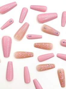 24 chiếc Long Quan Tài Trái Tim In Móng Tay Giả và 1 Dũa Móng Tay và 1 Băng Dính - Nhiều màu - Xem 3