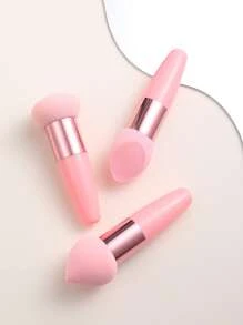 3Pcs Makeup Sponge Facial Foundation Sponge Professional Makeup Blending Sponge With Handle Beauty Sponge Blender Dry & Wet Use Makeup Sponges For Foundation
