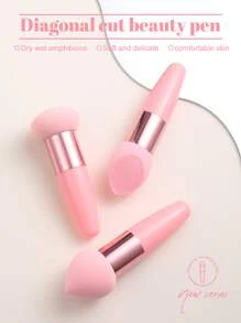3Pcs Makeup Sponge Facial Foundation Sponge Professional Makeup Blending Sponge With Handle Beauty Sponge Blender Dry & Wet Use Makeup Sponges For Foundation