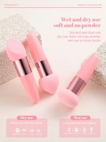 3Pcs Makeup Sponge Facial Foundation Sponge Professional Makeup Blending Sponge With Handle Beauty Sponge Blender Dry & Wet Use Makeup Sponges For Foundation