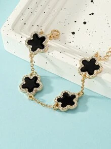 Rhinestone Flower Decor Bracelet - Yellow Gold - View 2