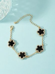 Rhinestone Flower Decor Bracelet - Yellow Gold - View 3