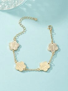 Rhinestone Flower Decor Bracelet - Yellow Gold - View 4