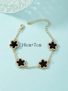 Rhinestone Flower Decor Bracelet - Yellow Gold - View 5