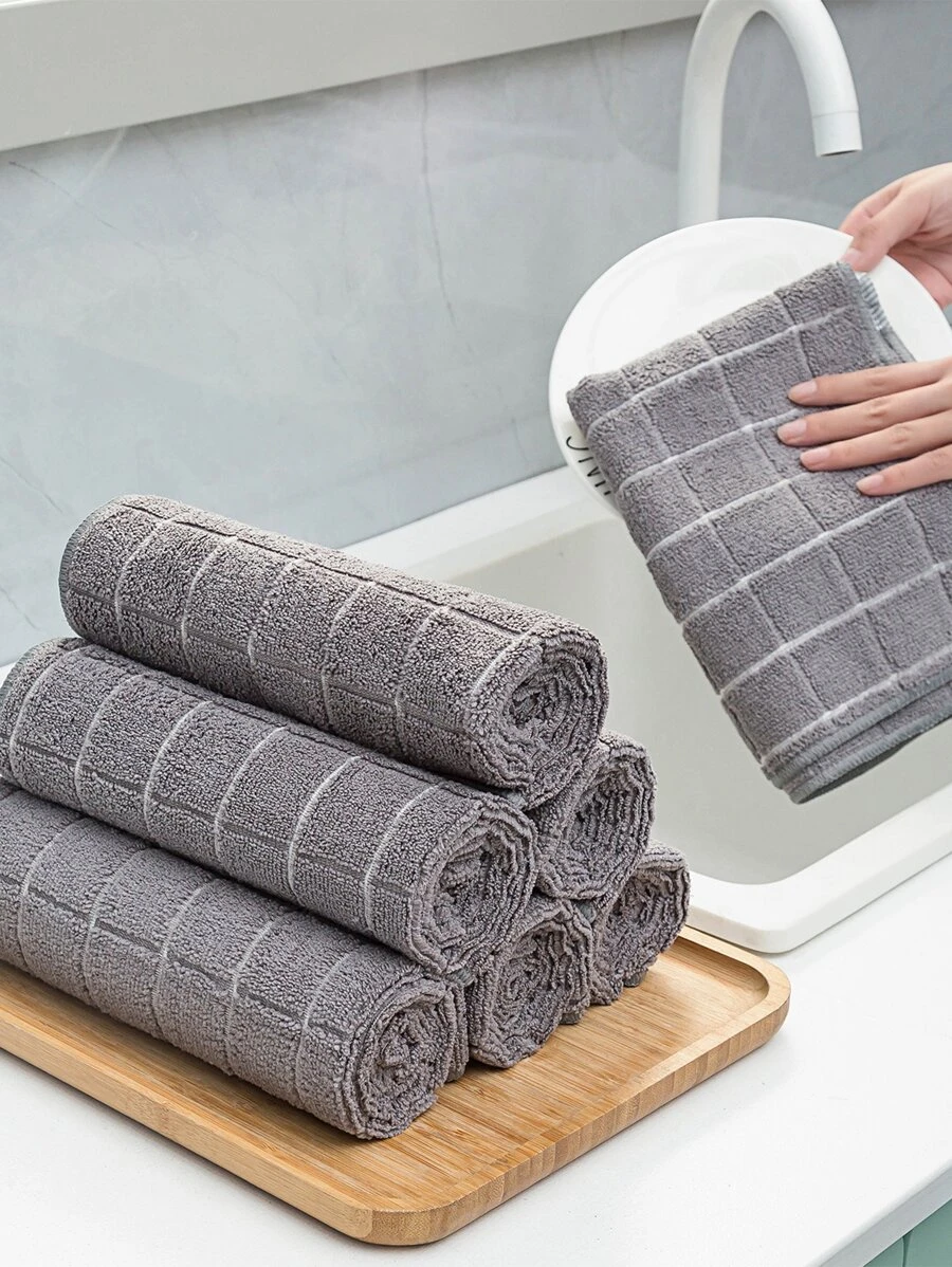 2 piezas/set Trapo de limpieza de cuadros limpieza diariamente poliéster absorbente para cocina - Gris - Ver 1