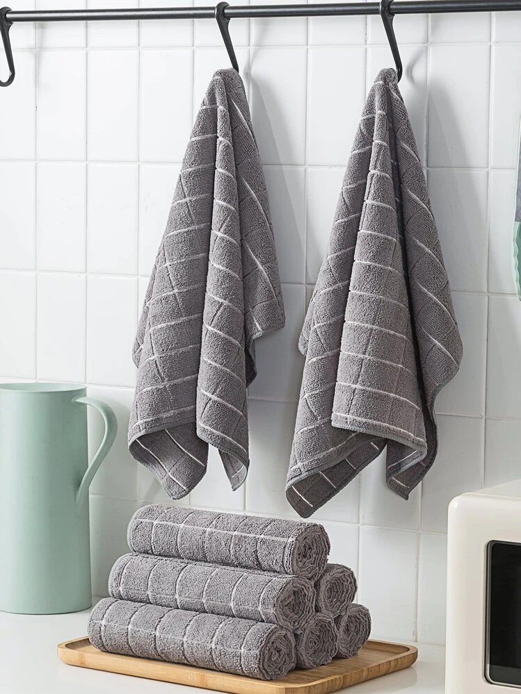 ผ้าเช็ดทำความสะอาด ลายสก็อต การทำความสะอาด รายวัน โพลีเอสเตอร์ ดูดซับน้ำ สำหรับ ครัว 2 ชิ้น/เซ็ต - สีเทา - ดู 3