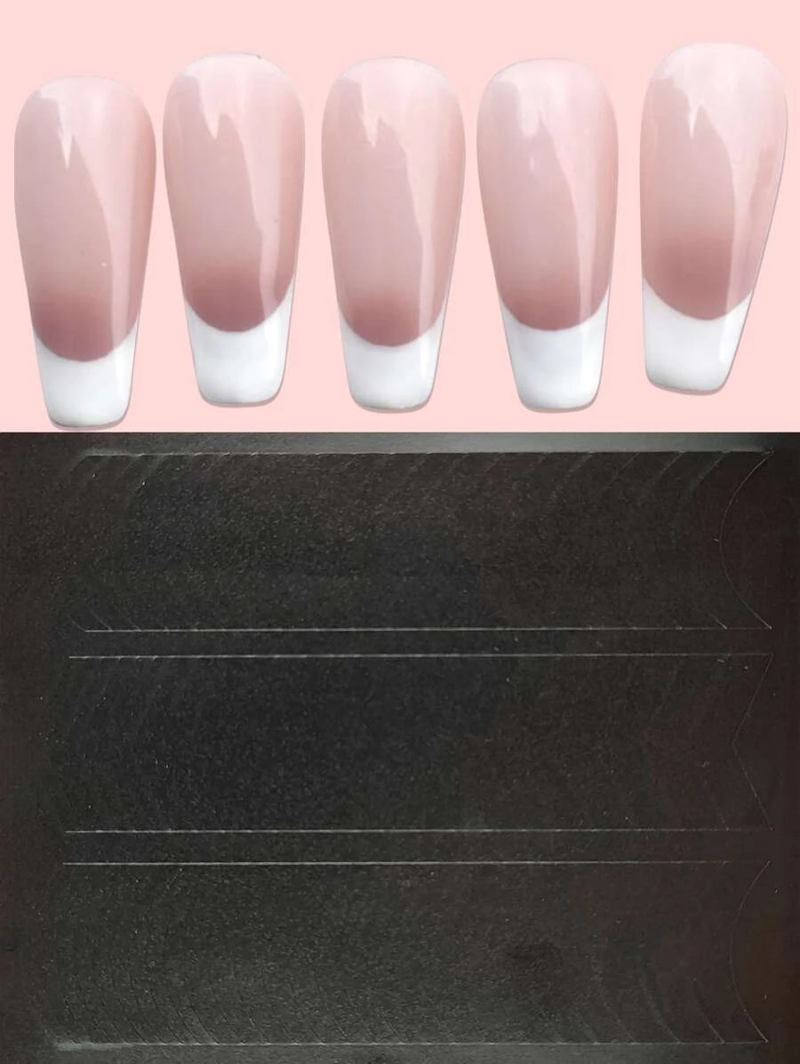 1入組幾何圖案法式指甲貼法式美甲噴槍模板趣味印刷貼花3D自粘手繪法式美甲貼花用於亞克力指甲裝飾 - 黑色 - 查看 1