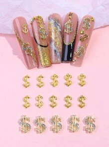 15入組指甲藝術合金裝飾，搭配美元符號和鑽石，DIY美甲裝飾，美甲必備 - 彩色 - 查看 1