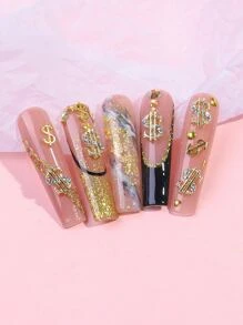 15入組指甲藝術合金裝飾，搭配美元符號和鑽石，DIY美甲裝飾，美甲必備 - 彩色 - 查看 2