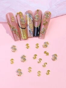 15入組指甲藝術合金裝飾，搭配美元符號和鑽石，DIY美甲裝飾，美甲必備 - 彩色 - 查看 3