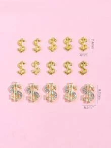 15入組指甲藝術合金裝飾，搭配美元符號和鑽石，DIY美甲裝飾，美甲必備 - 彩色 - 查看 4