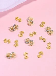 15入組指甲藝術合金裝飾，搭配美元符號和鑽石，DIY美甲裝飾，美甲必備 - 彩色 - 查看 5